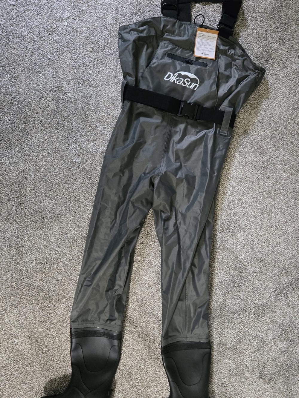 Unisex Gray & Black Waterproof Chest Waders Adjustable Straps M5/W7